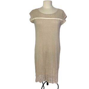 Ost Knit Linen Dress Womens Small Beige Lined Neutral Sweater Dress